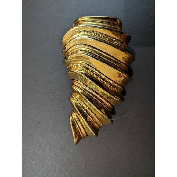 Vintage Belt Buckle Gold tone shell shrimp Asymmetrical stripes  8 inch  1970's - Picture 5 of 9